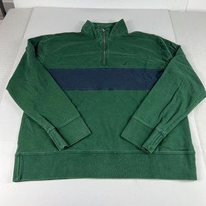 Nautica Quarter Zip Sweatshirt Adult Large Green & Blue Faded Colorblock Sweater